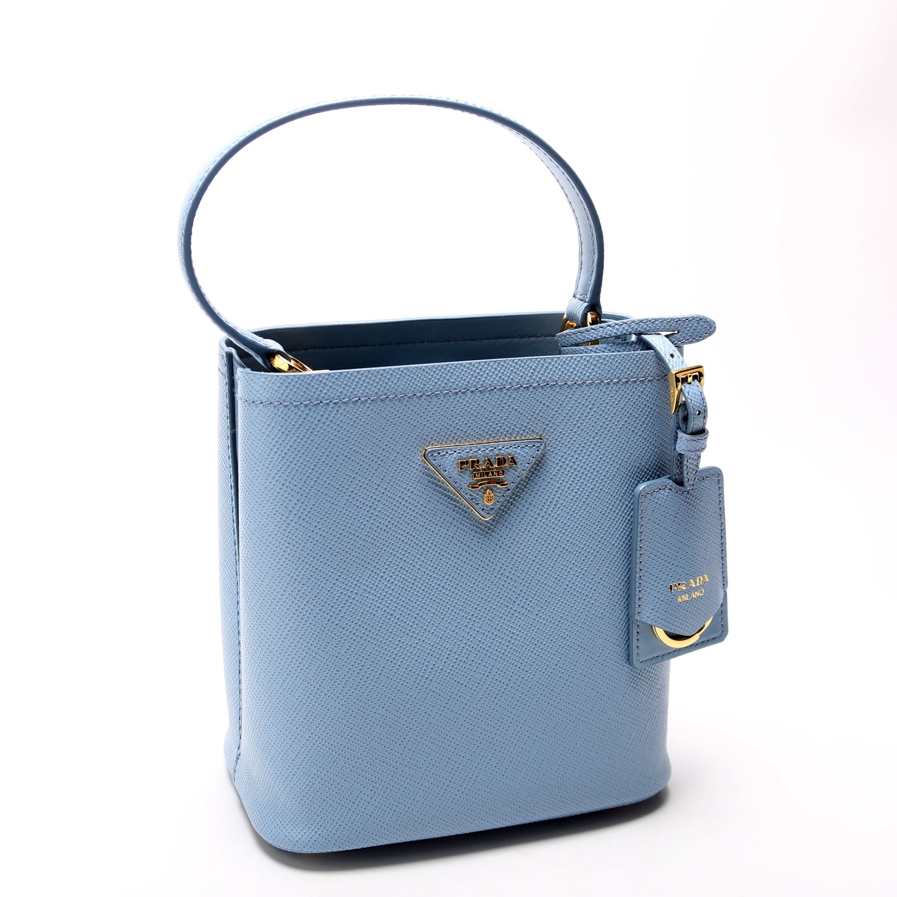Prada Saffiano Cuir Panier Bag Blue Small Travel Bag
