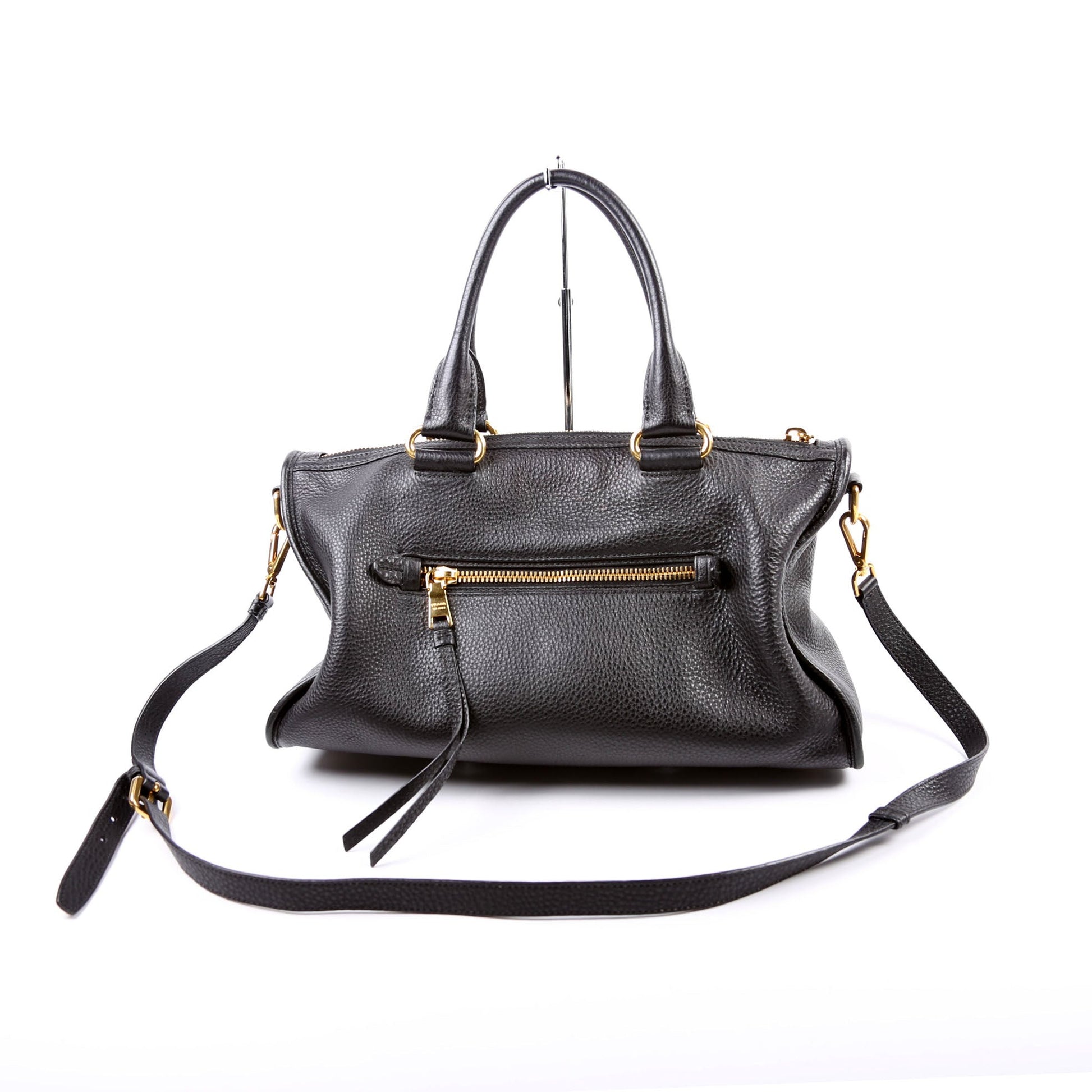 Prada Vitello Daino Zip Shopping Satchel Bag Black Large Travel Bag