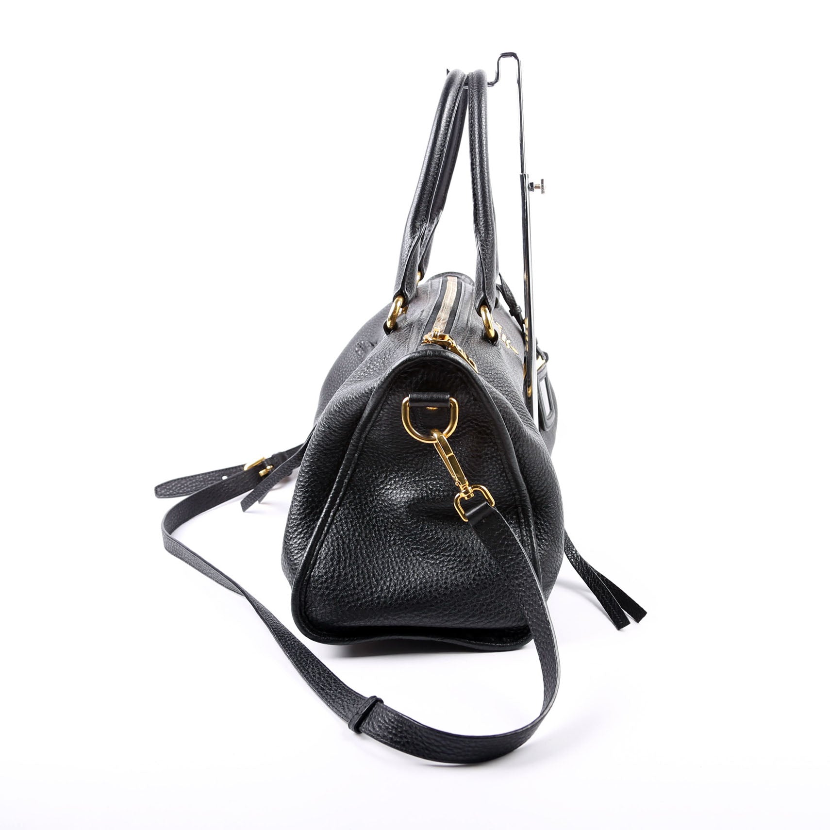 Prada Vitello Daino Zip Shopping Satchel Bag Black Large Travel Bag
