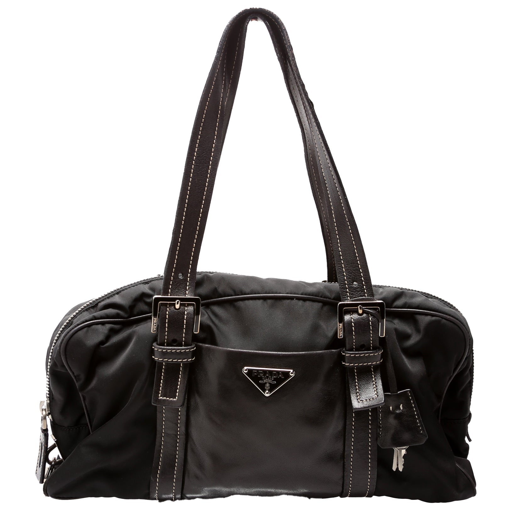 Prada Tessuto Shoulder Bag Leather Nylon
