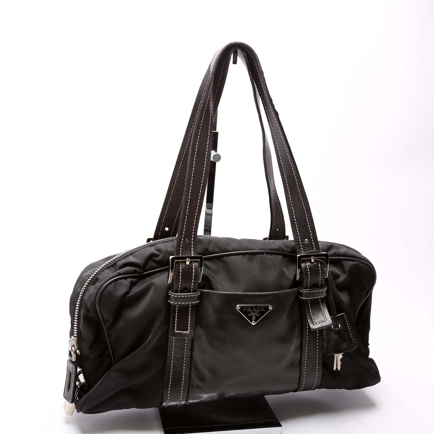 Prada Tessuto Shoulder Bag Leather Nylon