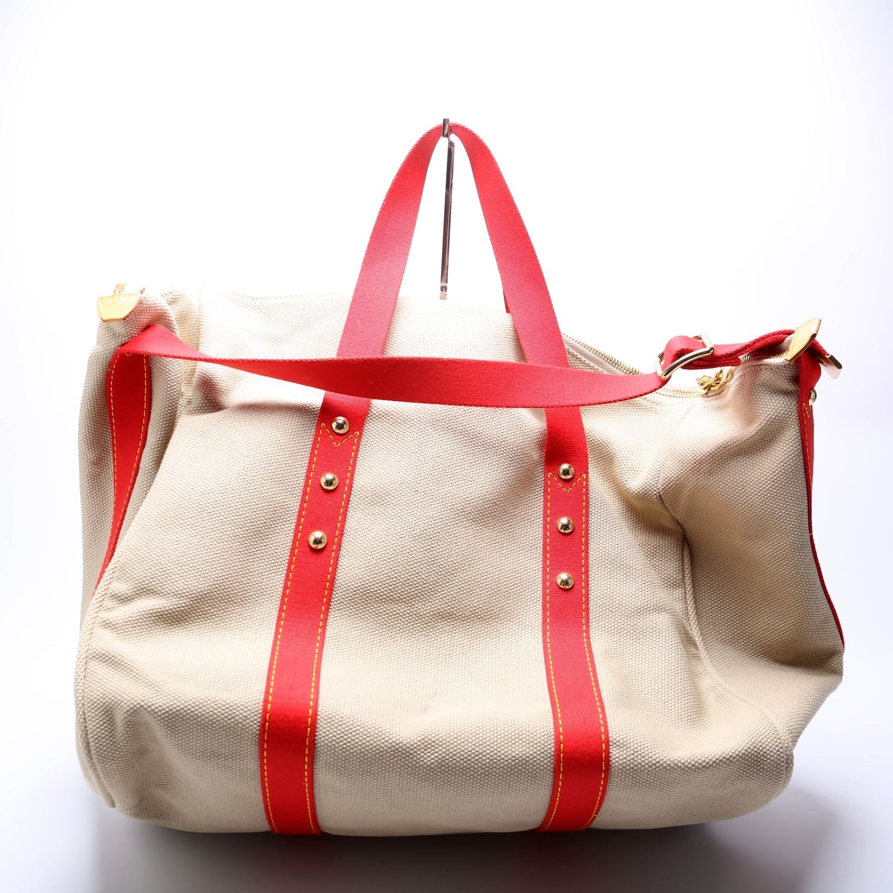 Louis Vuitton Antigua Sac Weekend Duffel Red Beige Travel Bag