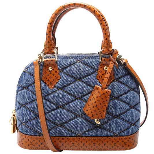 Louis Vuitton Alma BB Malletage Denim Monogram Brown Blue Handbag