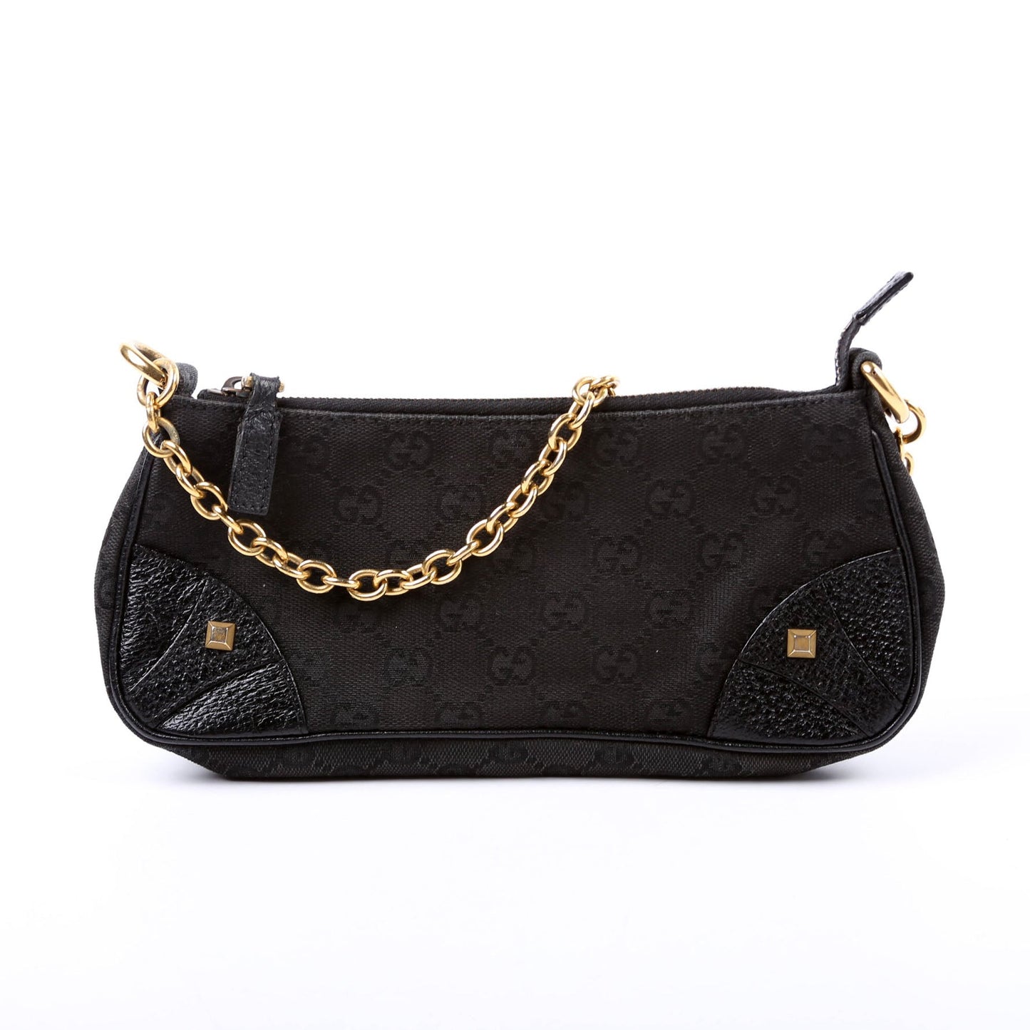Gucci GG Horsebit Nail Pochette Canvas Black Travel Bag