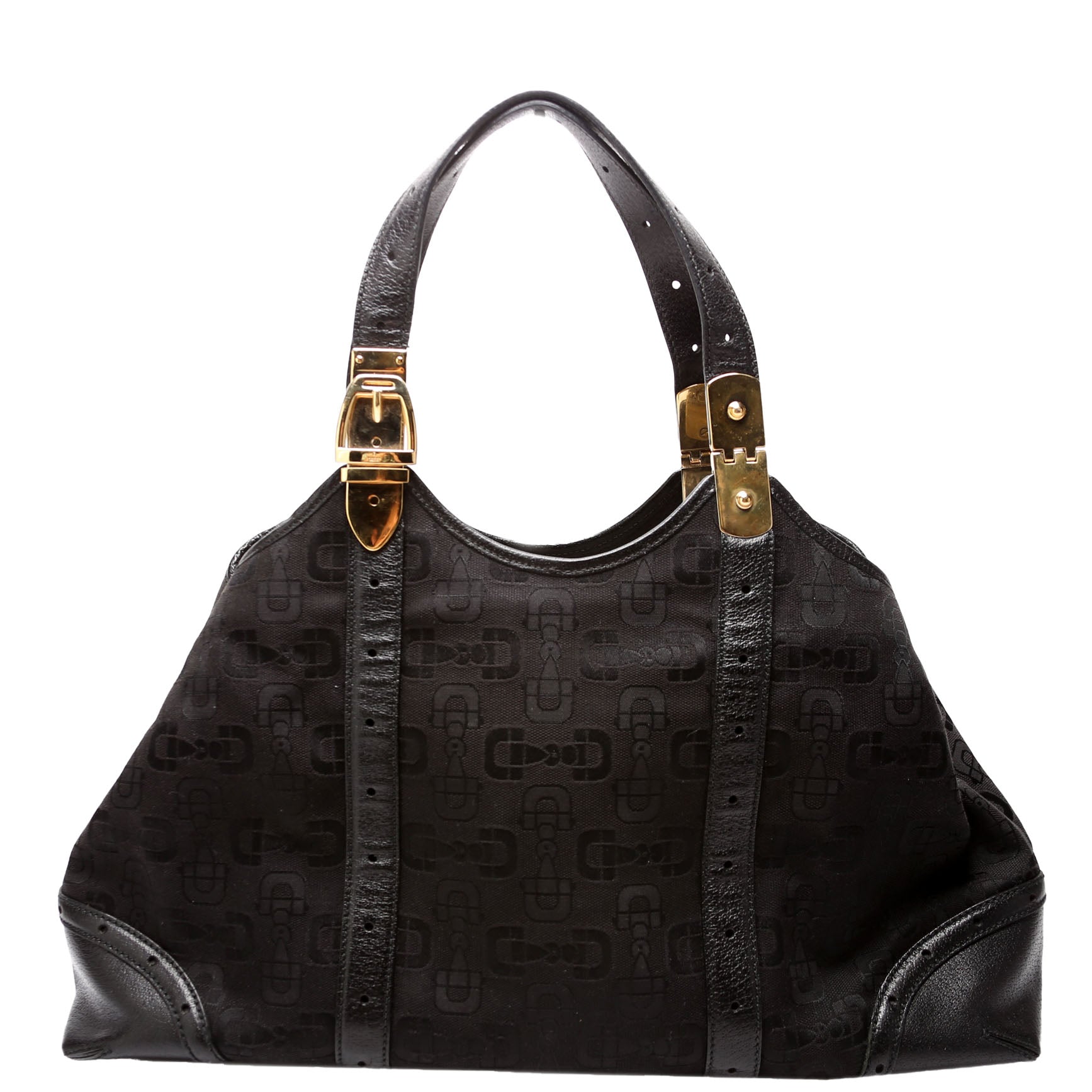 Gucci Horsebit Leather Canvas Black Shoulder Bag