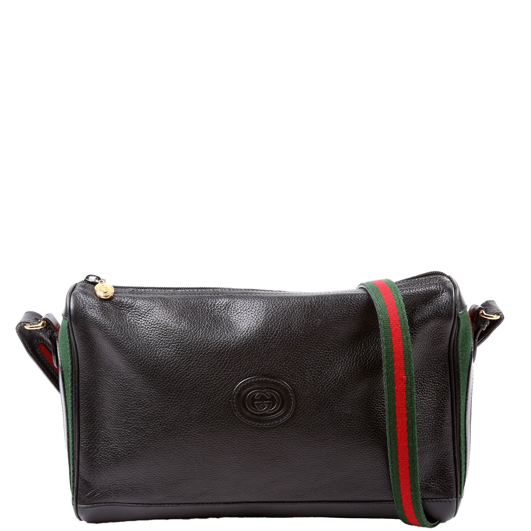 Gucci Web Stripe Messenger Leather Black Travel Bag