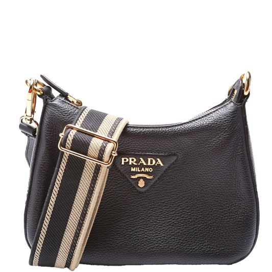 Prada Vitello Daino Soft Crossbody Bag Leather Black