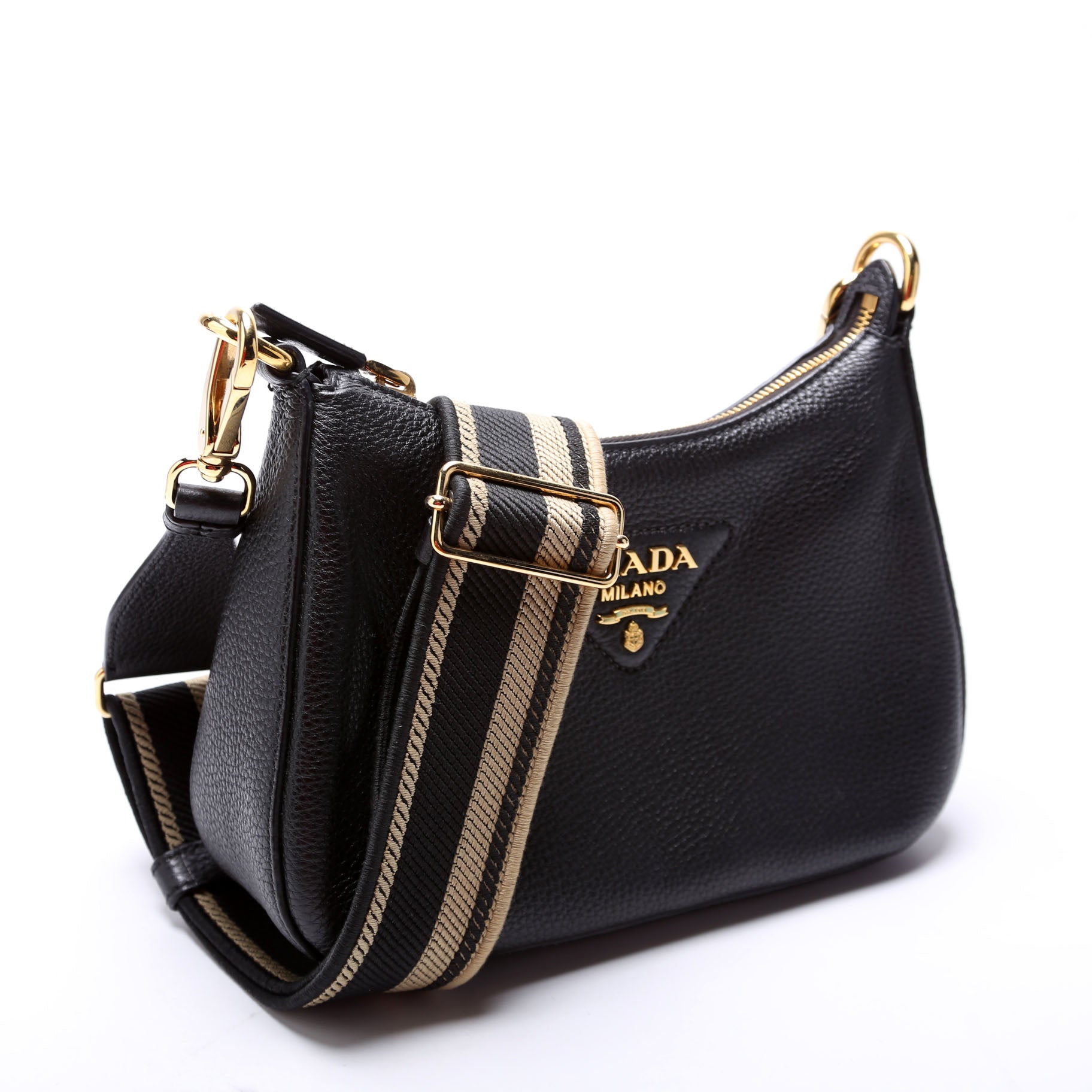 Prada Vitello Daino Soft Crossbody Bag Leather Black