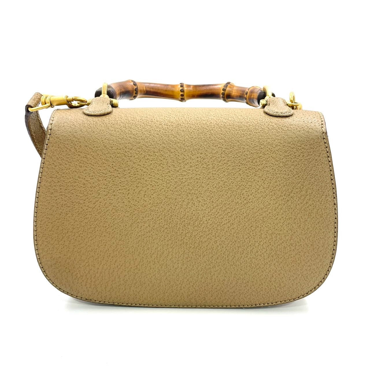 Gucci Bamboo Strap Leather Beige Small Top Handle Travel Bag
