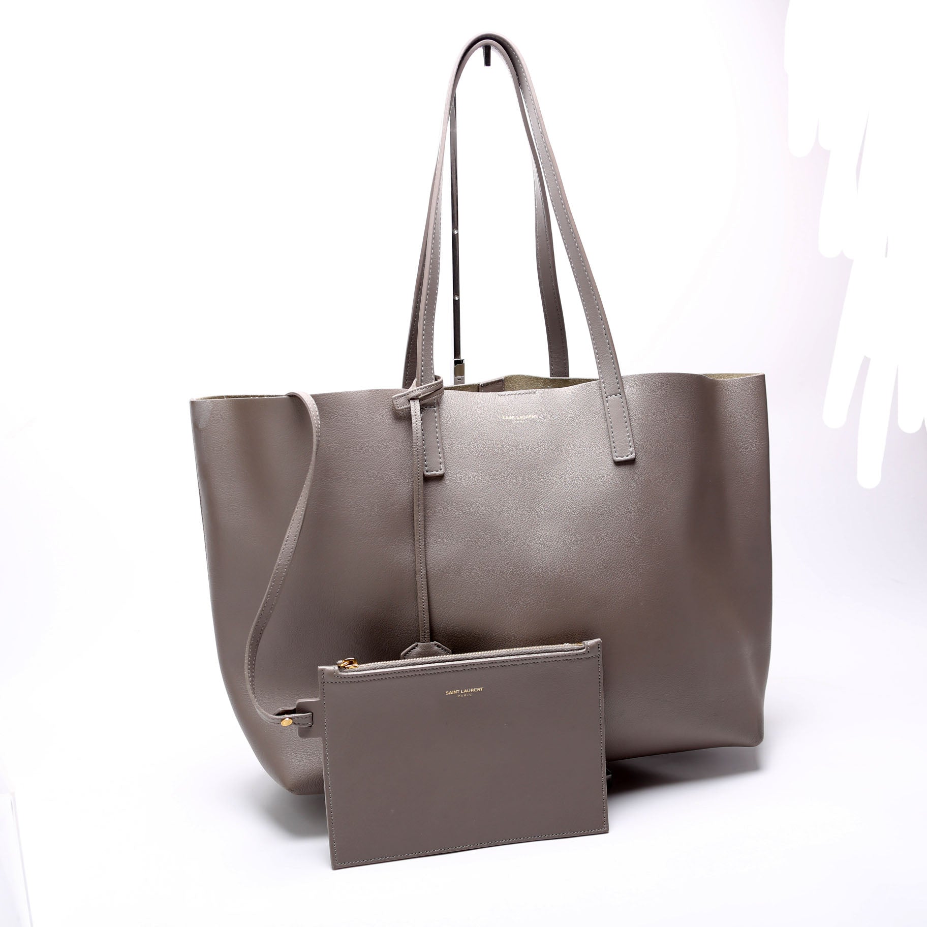 YSL Saint Laurent Saint Laurent Shopping East West Supple Grey Leather Travel Bag
