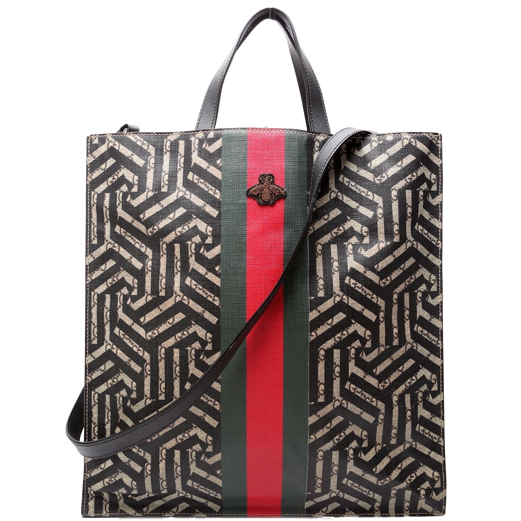 Gucci Soft GG Supreme Caleido Web Black Beige Tote Bag