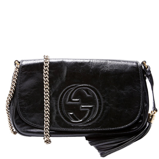 Gucci Soho Patent Black Medium Chain Crossbody Bag