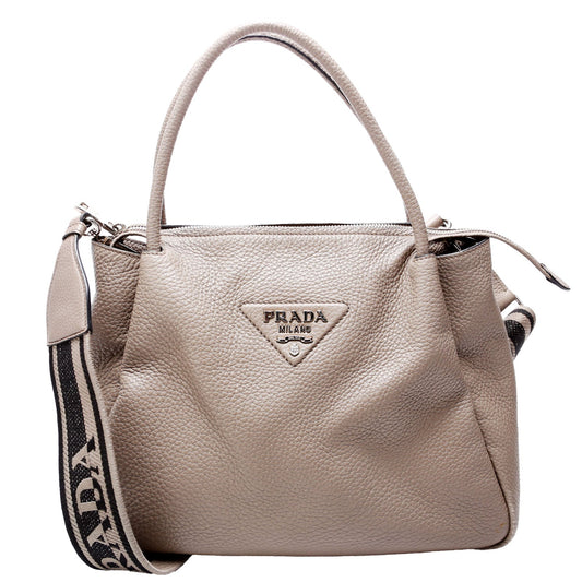 Prada Hand Bc Grey Bag Leather Large Travel Bag
