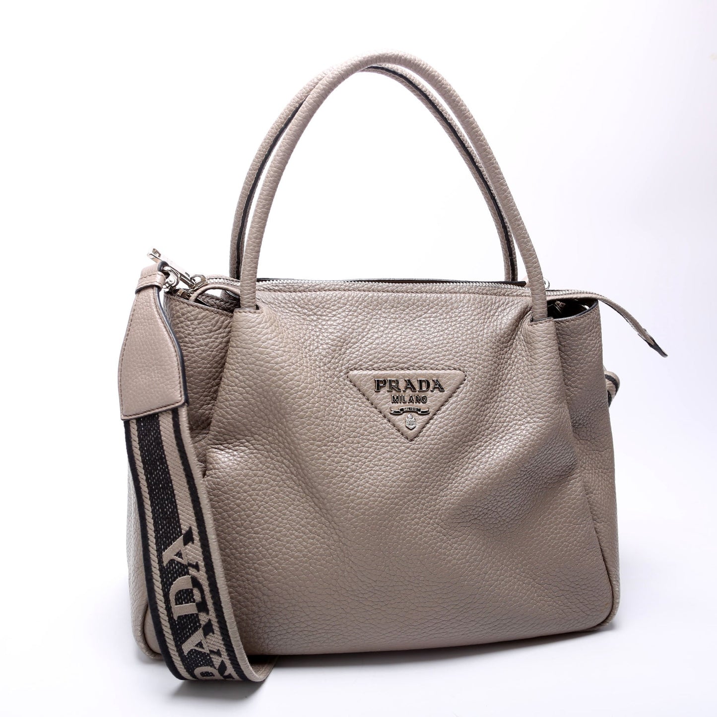 Prada Hand Bc Grey Bag Leather Large Travel Bag