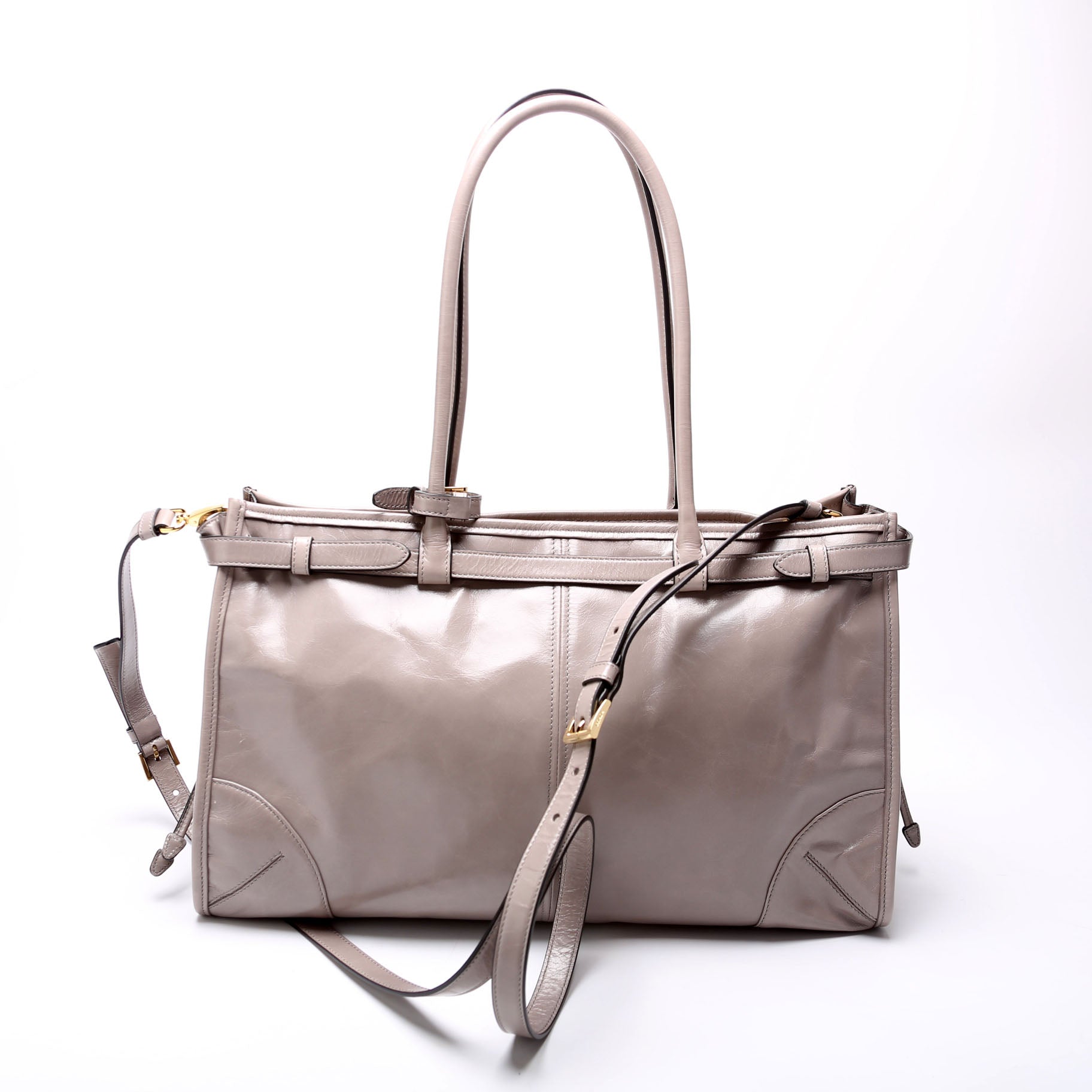 Prada Bonnie Calfskin Shoulder Taupe Bag Large Shoulder Bag