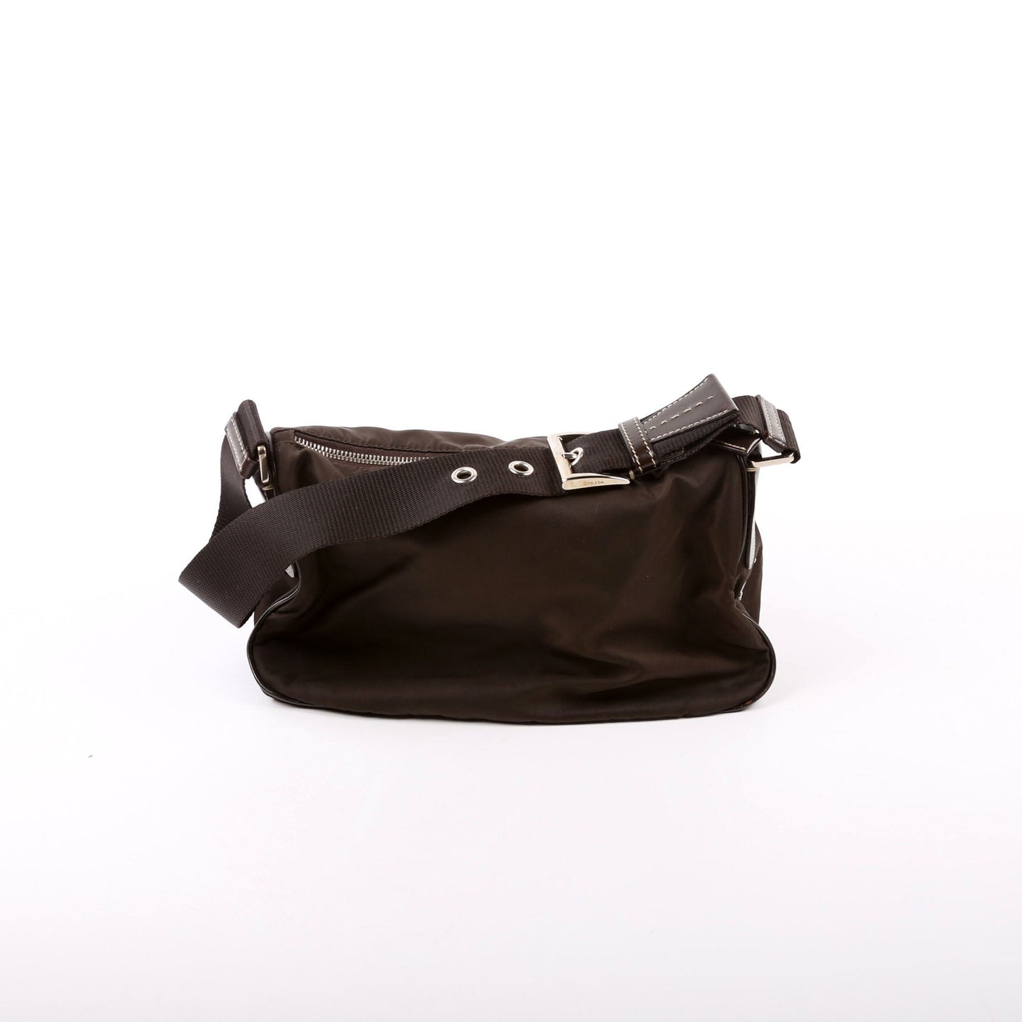 Prada Double Pocket Shoulder Bag Nylon Brown
