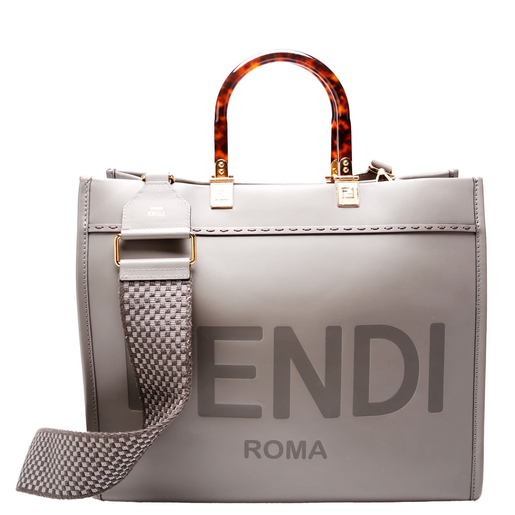 Fendi 8Bh386 Sunshine Shopper Bag Leather Gray Medium Travel Bag