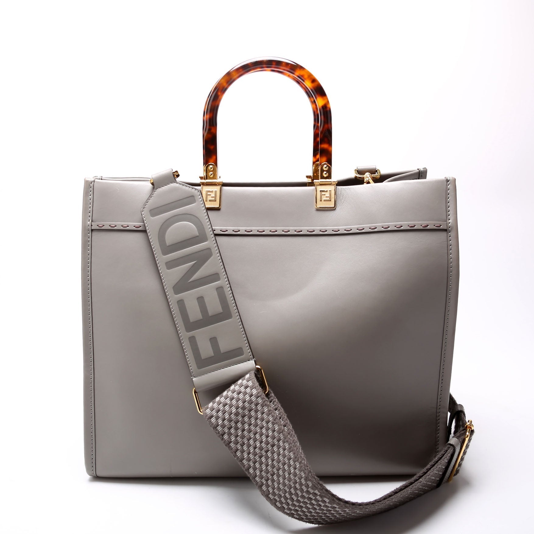 Fendi 8Bh386 Sunshine Shopper Bag Leather Gray Medium Travel Bag