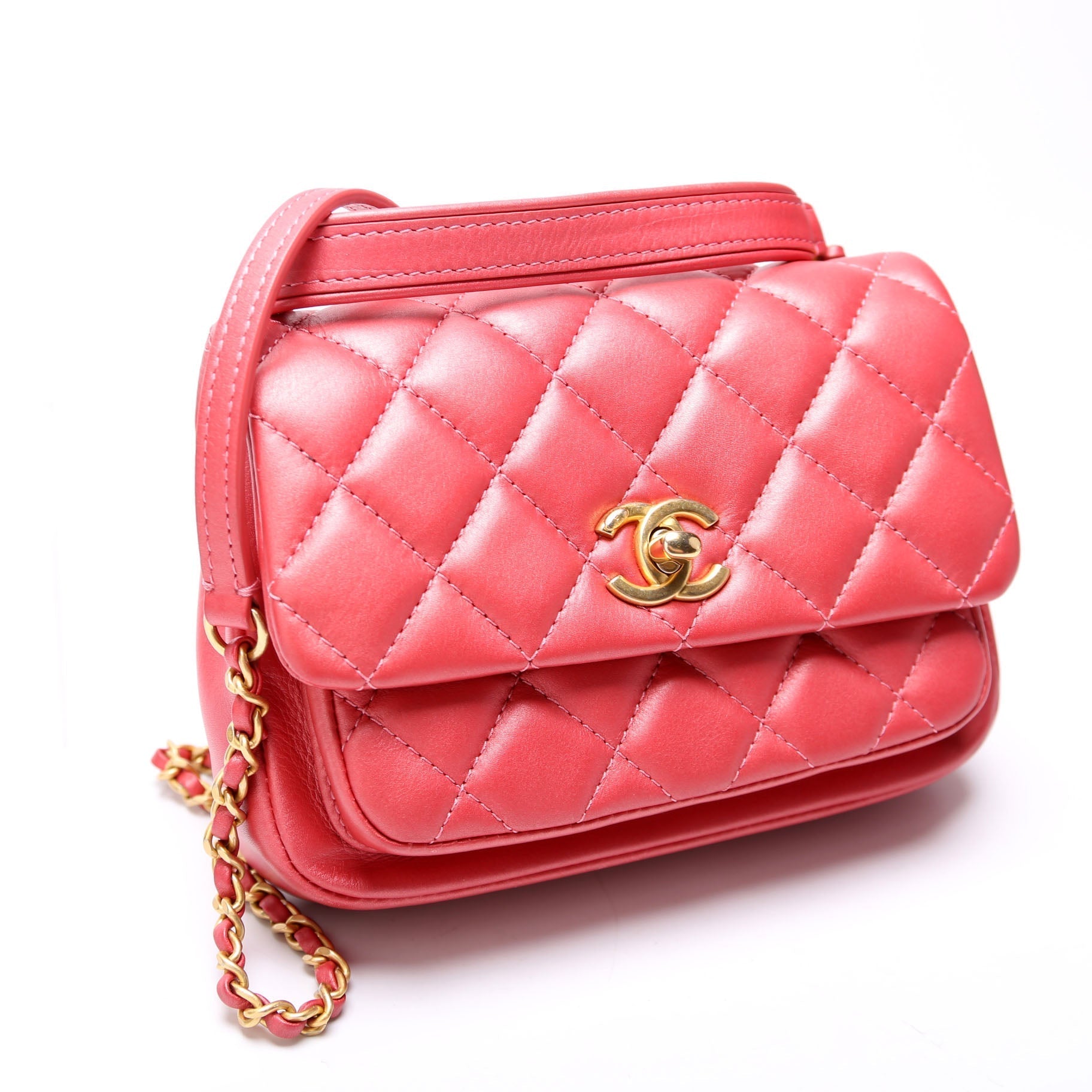 Chanel Quilted Calfskin Top Handle Red Handbag