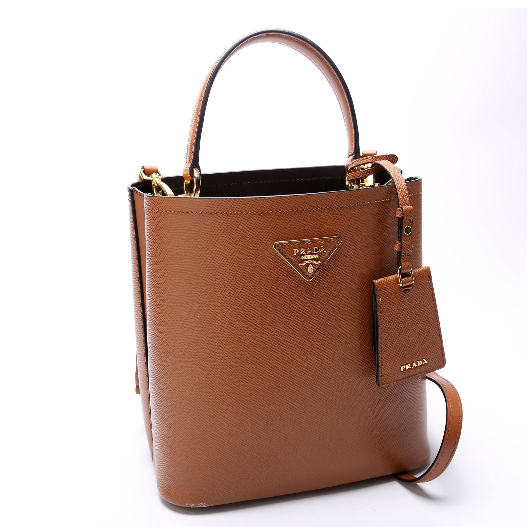 Prada Saffiano Cuir Panier Bag Brown Medium Travel Bag