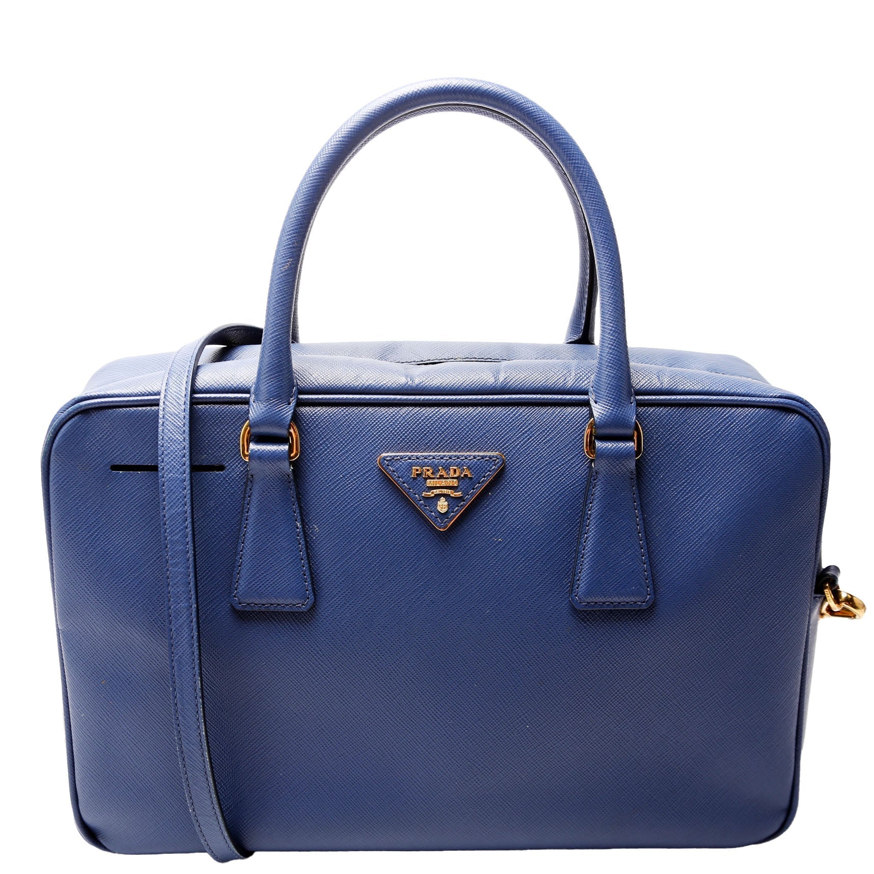 Prada Saffiano Lux Bauletto Bag Blue Travel Bag
