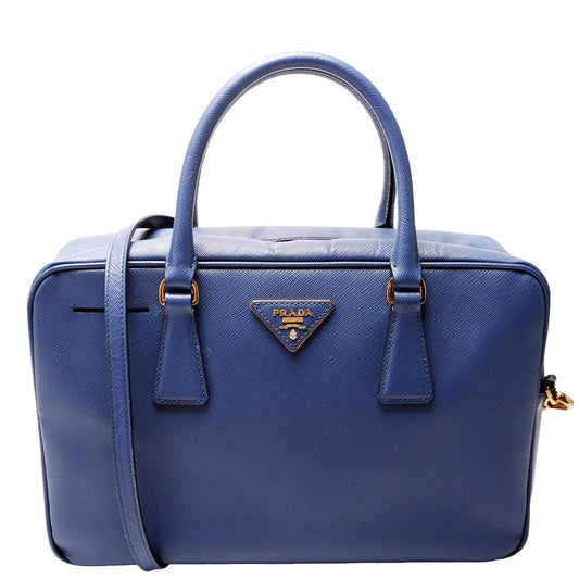 Prada Saffiano Lux Bauletto Bag Blue Travel Bag