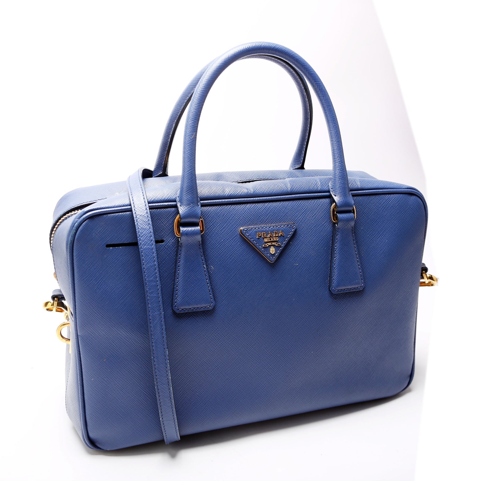 Prada Saffiano Lux Bauletto Bag Blue Travel Bag