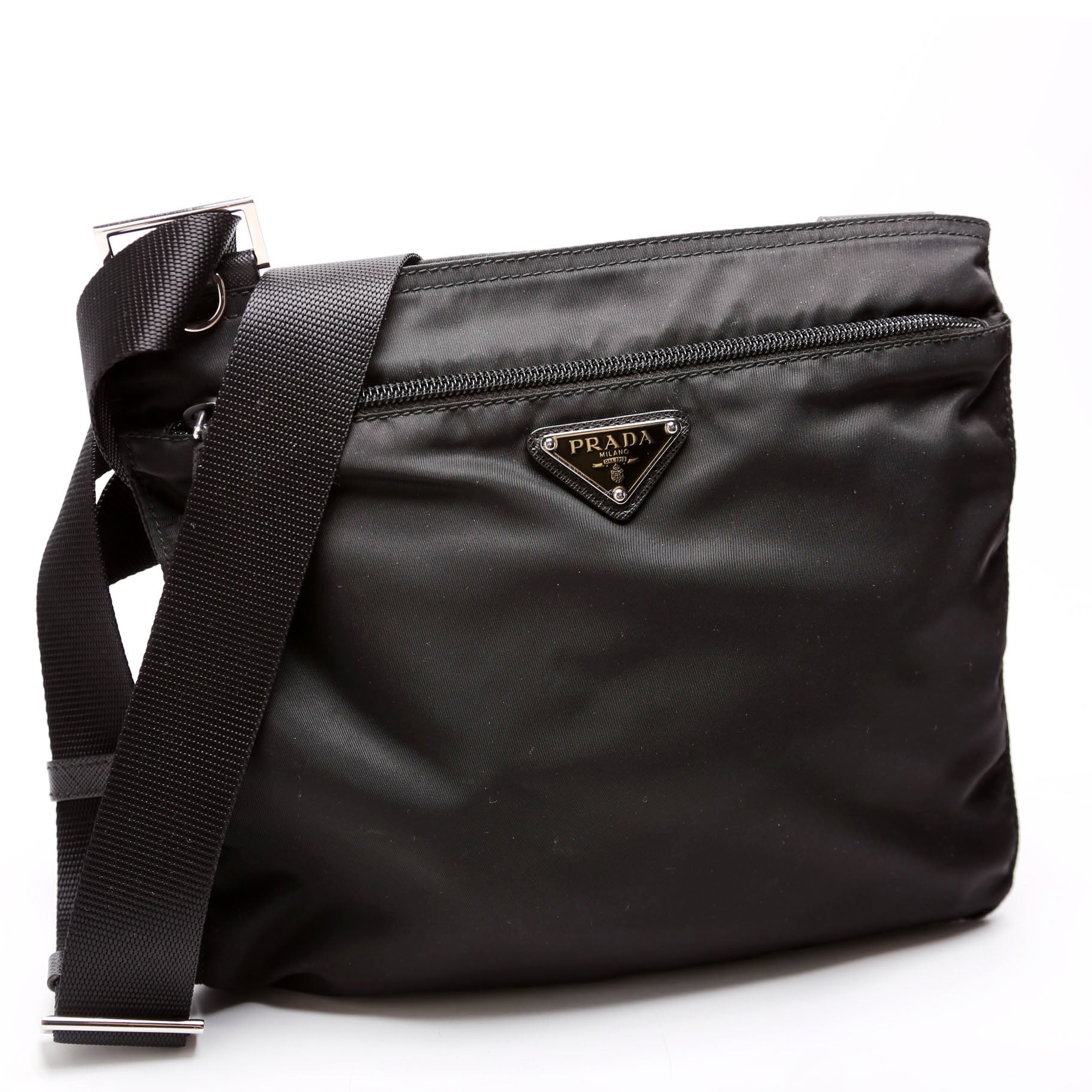 Prada Flat Messenger Bag Nylon Black Shoes
