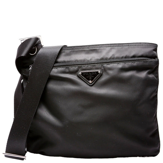 Prada Flat Messenger Bag Nylon Black Shoes