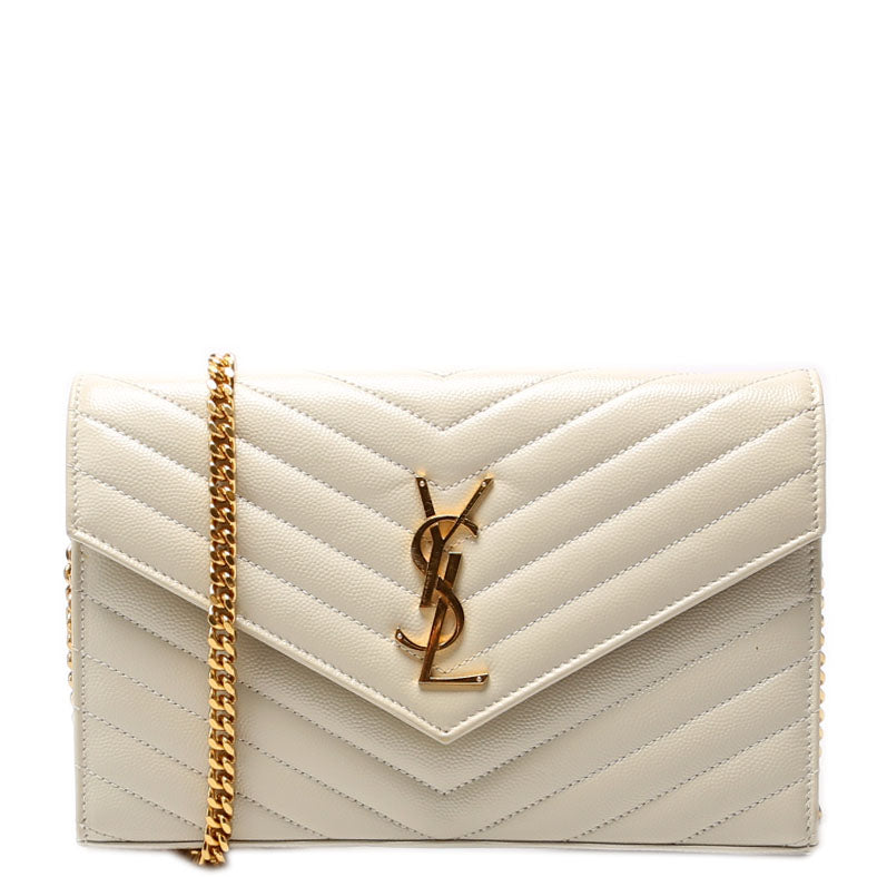 YSL Saint Laurent Saint Laurent Grain De Wallet Bag Cream Chain Travel Bag