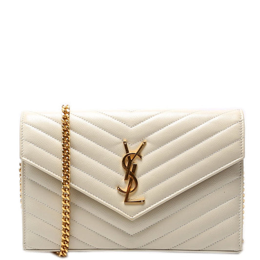 YSL Saint Laurent Saint Laurent Grain De Wallet Bag Cream Chain Travel Bag