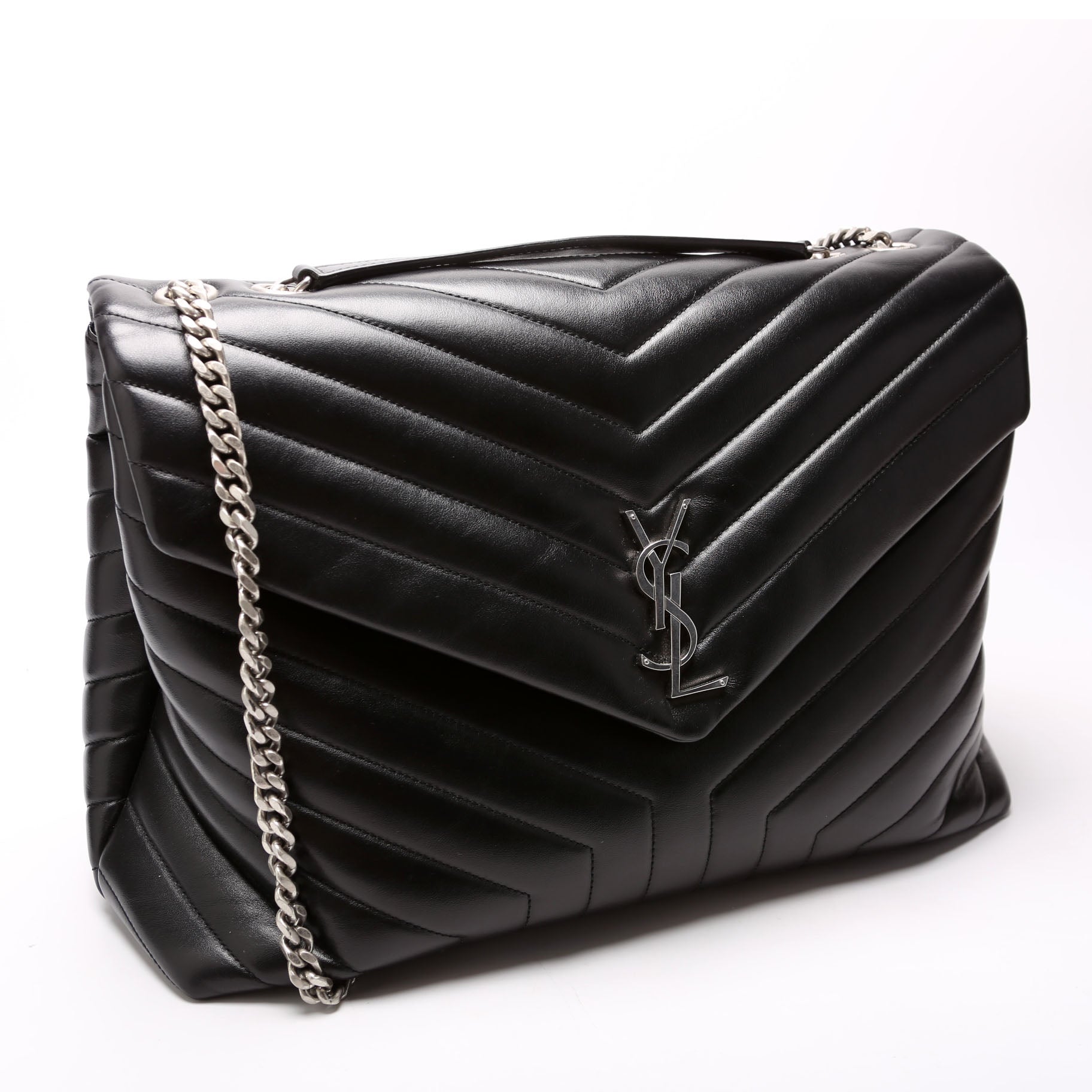 YSL Saint Laurent Loulou Satchel Bag Black Large 574947 Black 1