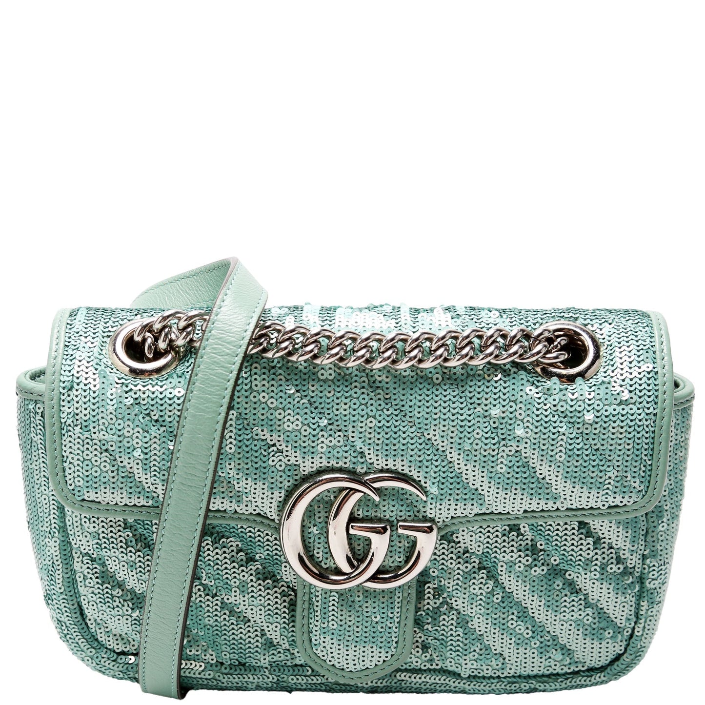 Gucci Marmont Sequin Teal Mini Flap Shoulder Bag
