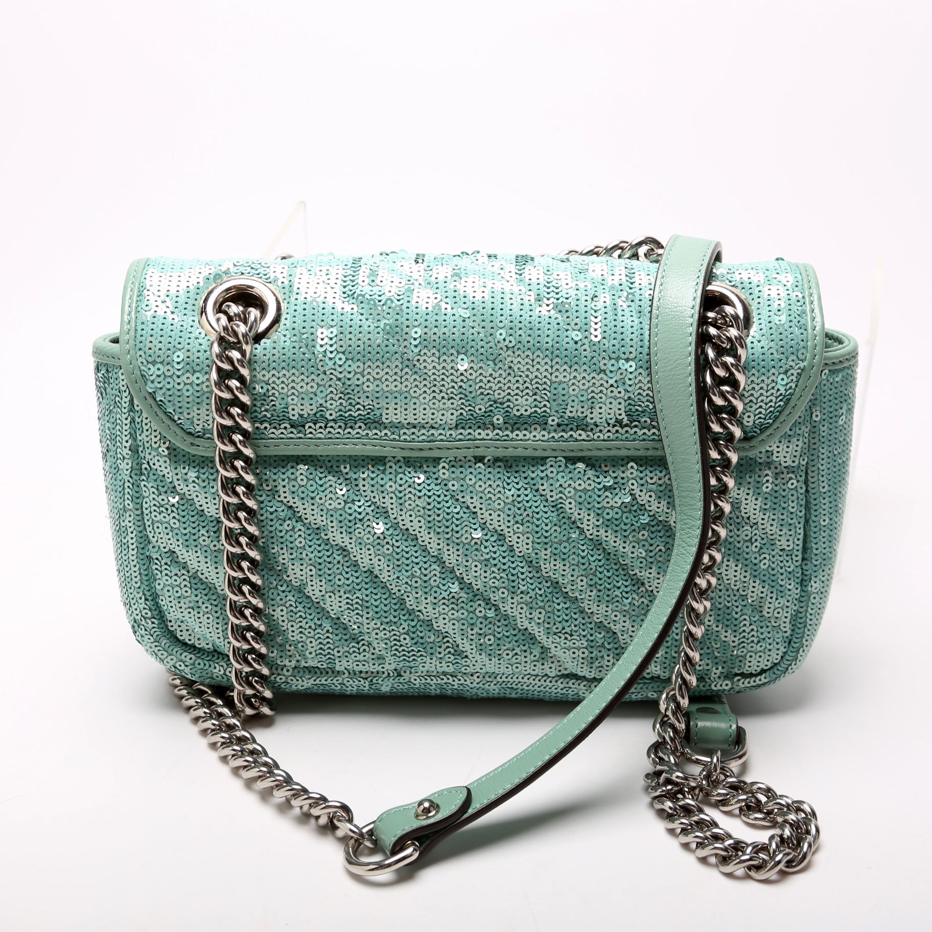Gucci Marmont Sequin Teal Mini Flap Shoulder Bag