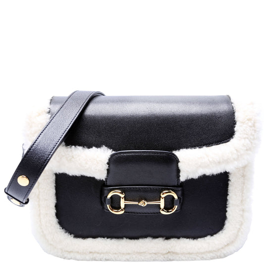 Gucci Horsebit Shearling Leather Black Shoulder Bag