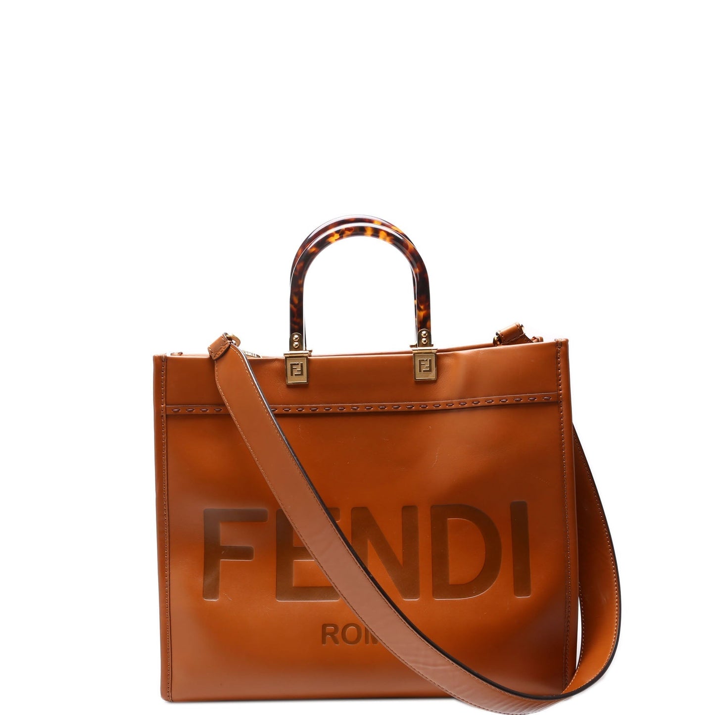 Fendi 8Bh386 Sunshine Shopper Bag Leather Brown Medium Travel Bag