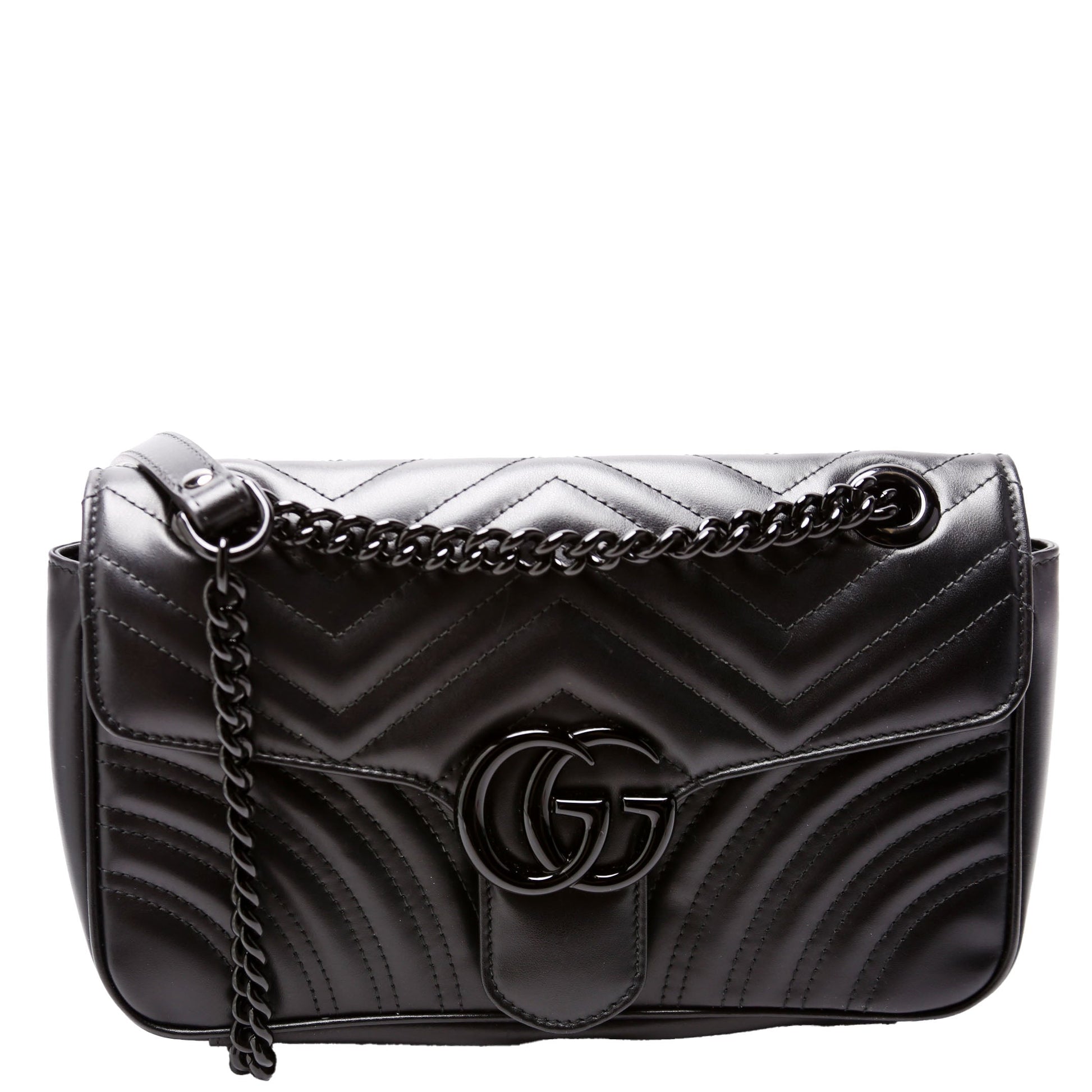 Gucci Marmont Monochrome Leather Black Small Flap Shoulder Bag