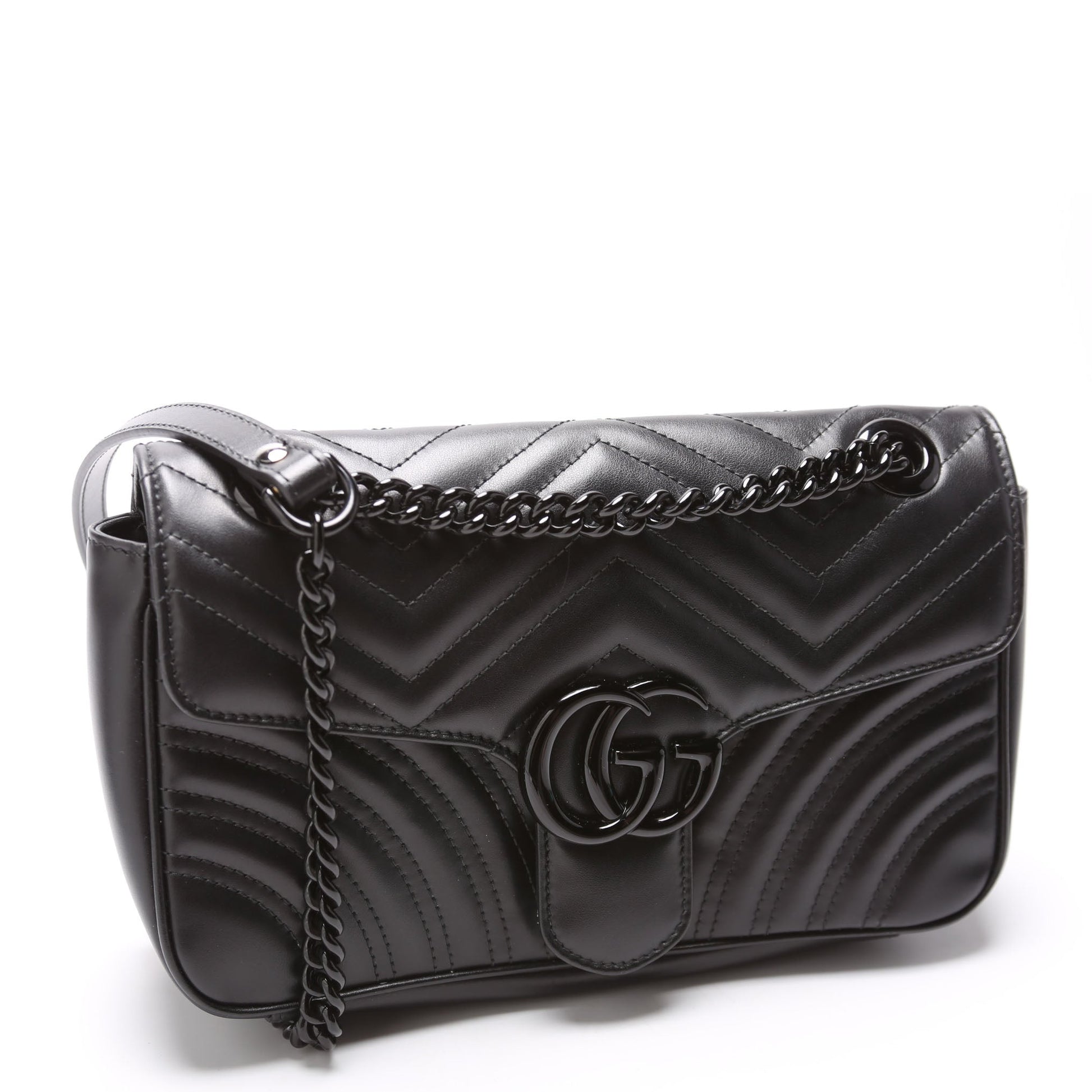Gucci Marmont Monochrome Leather Black Small Flap Shoulder Bag