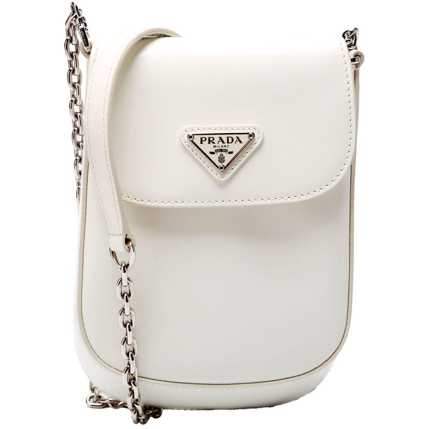Prada Cleo Brushed Crossbody Bag Leather White