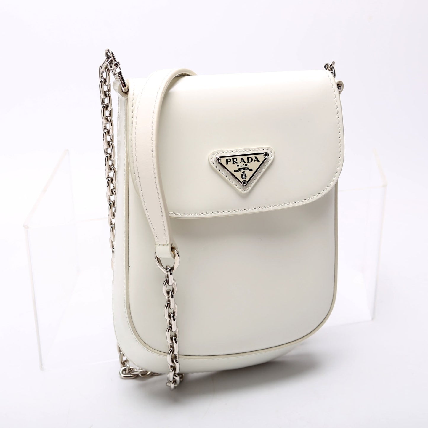 Prada Cleo Brushed Crossbody Bag Leather White