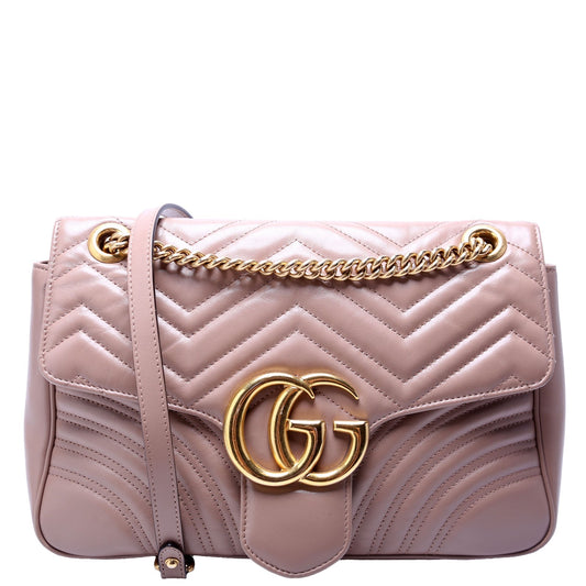 Gucci Marmont Nude Leather Medium Shoulder Bag