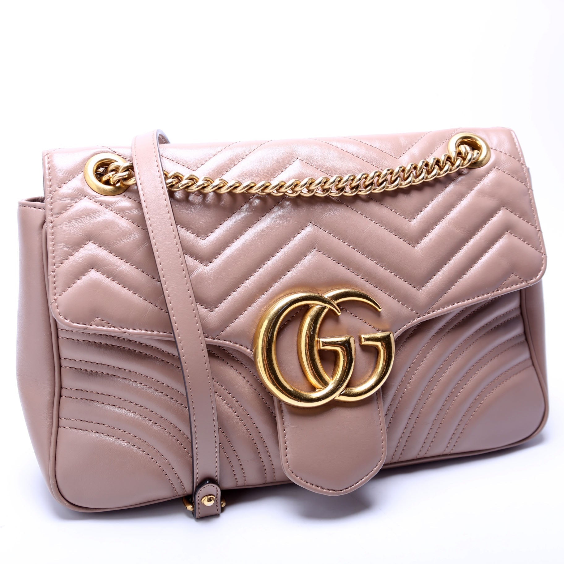 Gucci Marmont Nude Leather Medium Shoulder Bag
