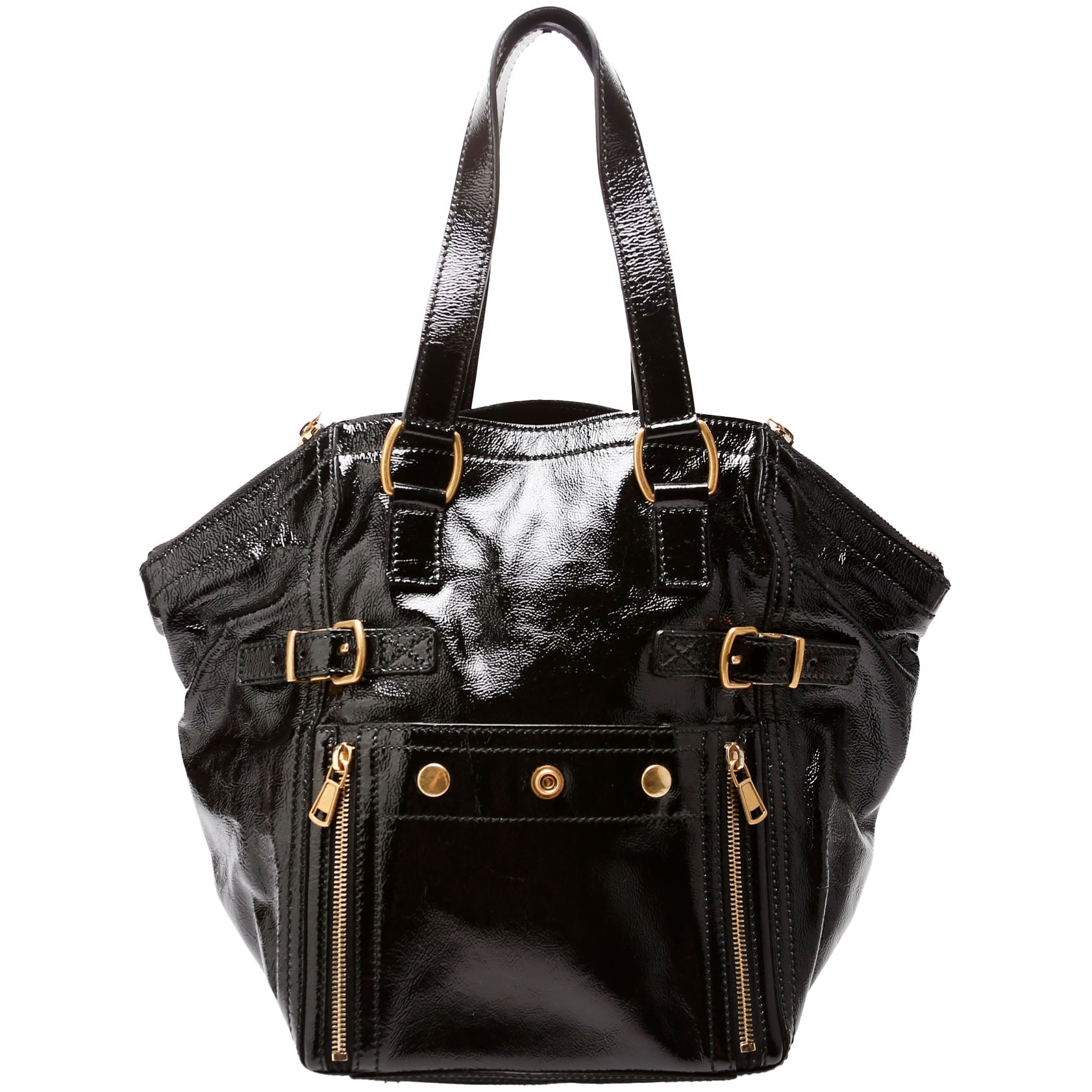 YSL Saint Laurent Saint Laurent Downtown Patent Tote Bag Leather Black