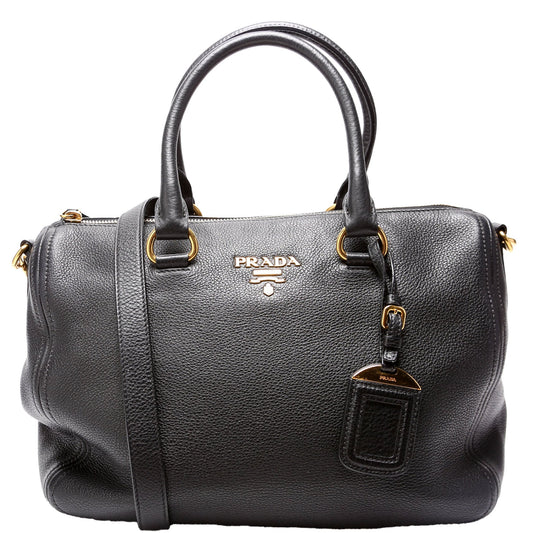 Prada Vitello Daino Phenix Boston Bag Black Travel Bag