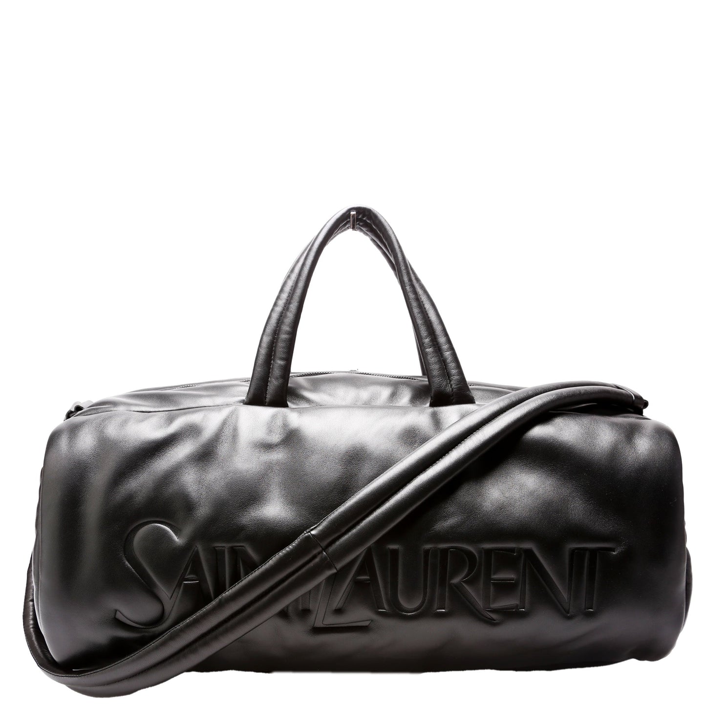 YSL Saint Laurent Saint Laurent Lambskin Debossed Duffle Bag Black Large Travel Bag
