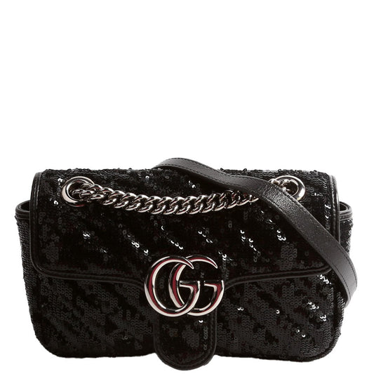 Gucci Marmont Sequin Black Mini Flap Shoulder Bag