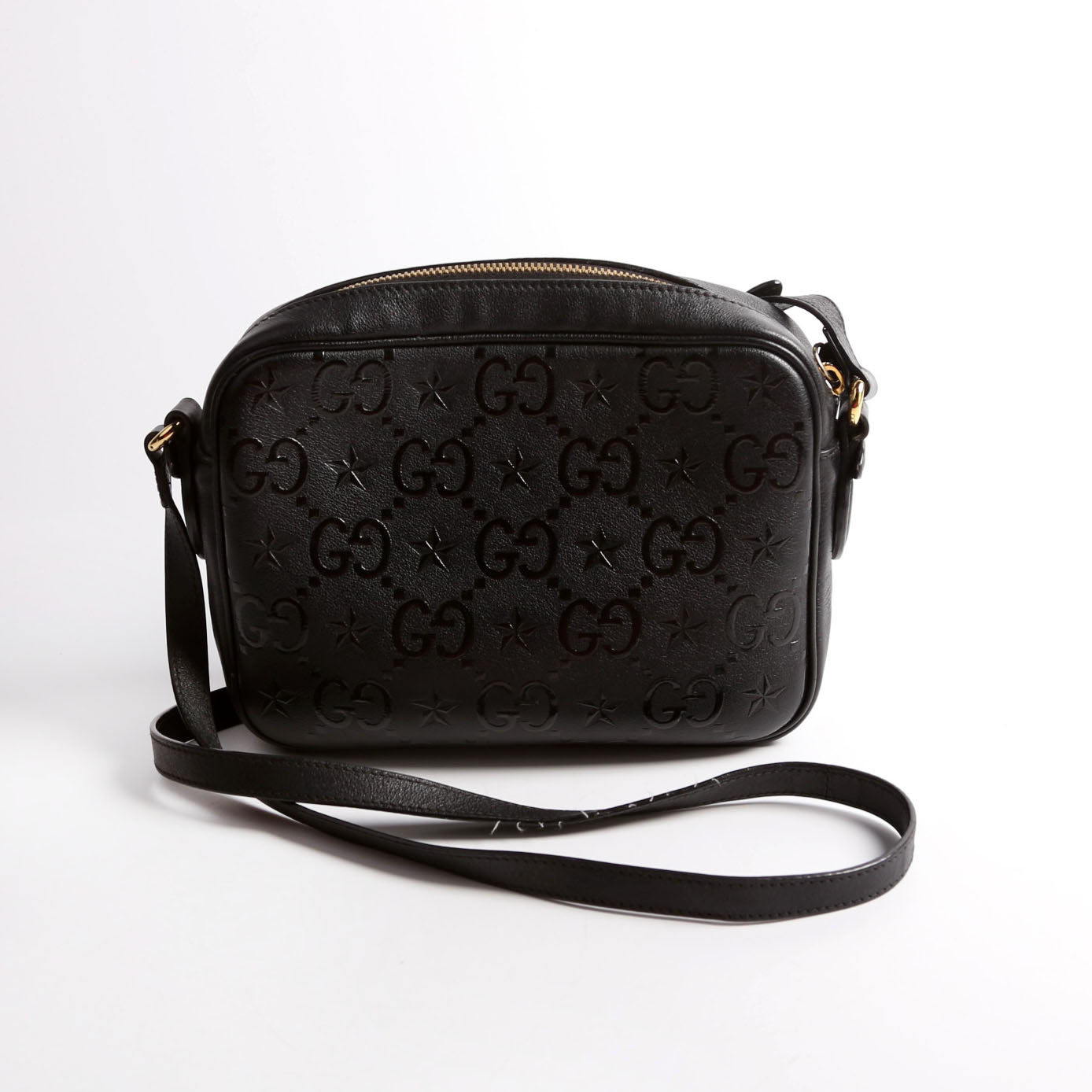 Gucci Star Embossed Shoulder Bag Leather Black