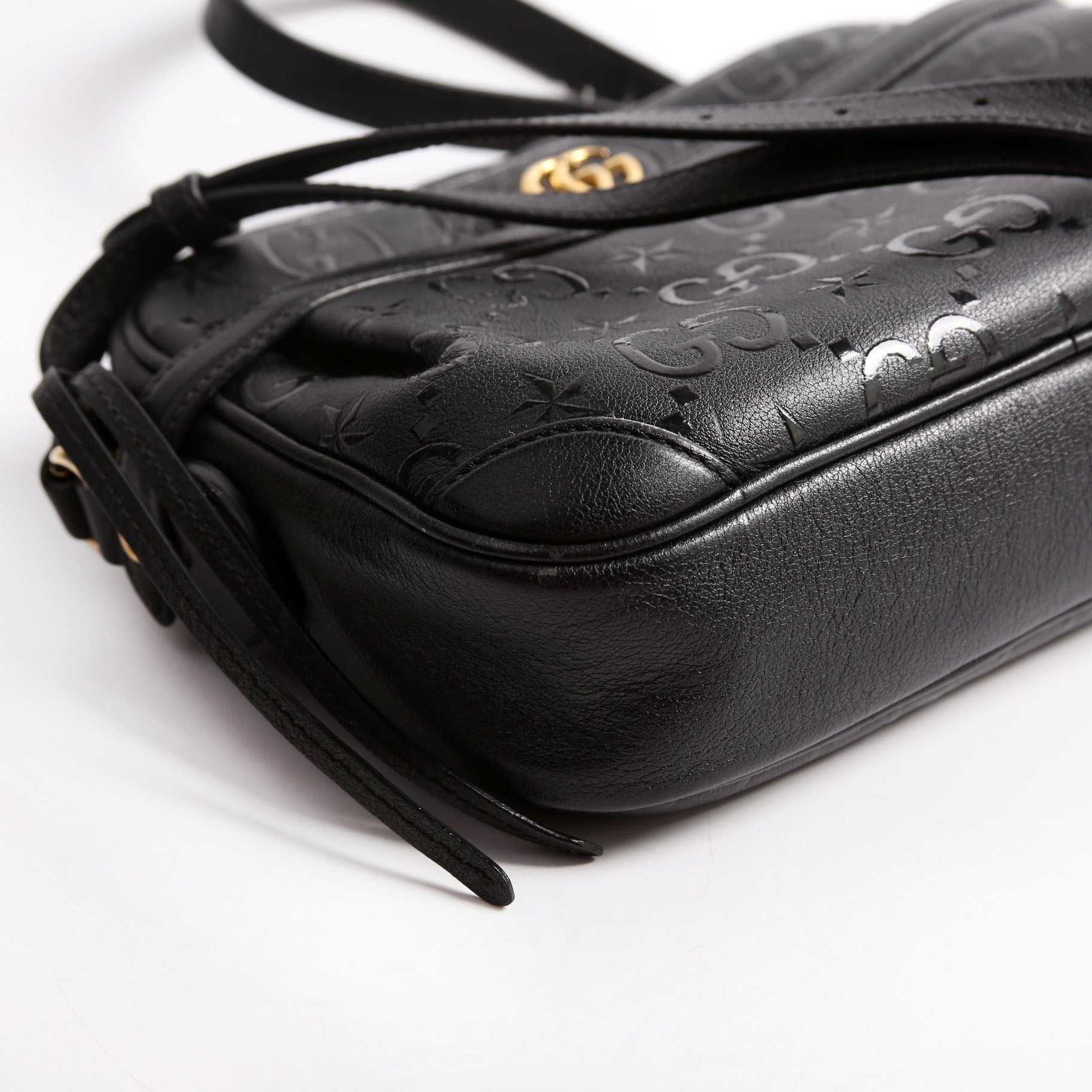 Gucci Star Embossed Shoulder Bag Leather Black