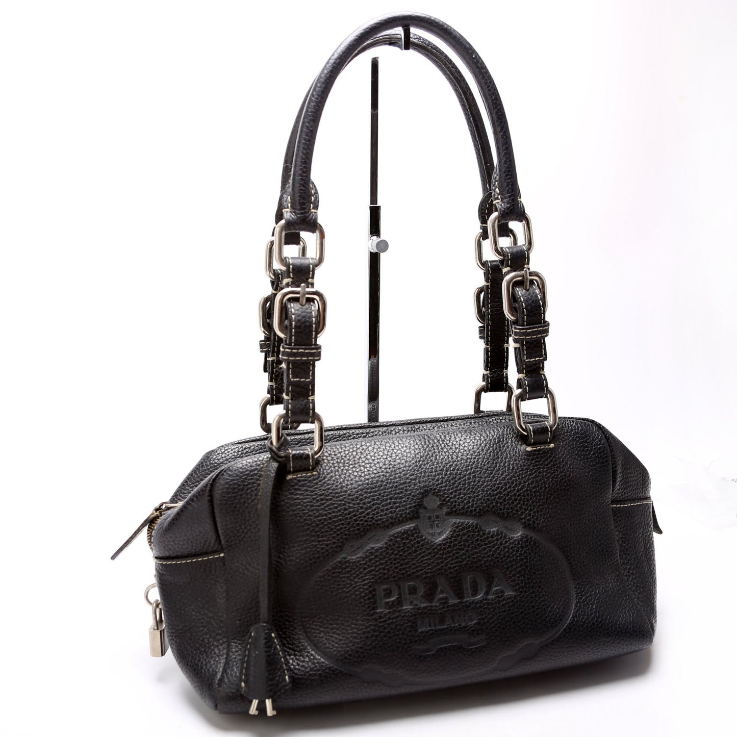 Prada Bowling Shoulder Bag Leather Black