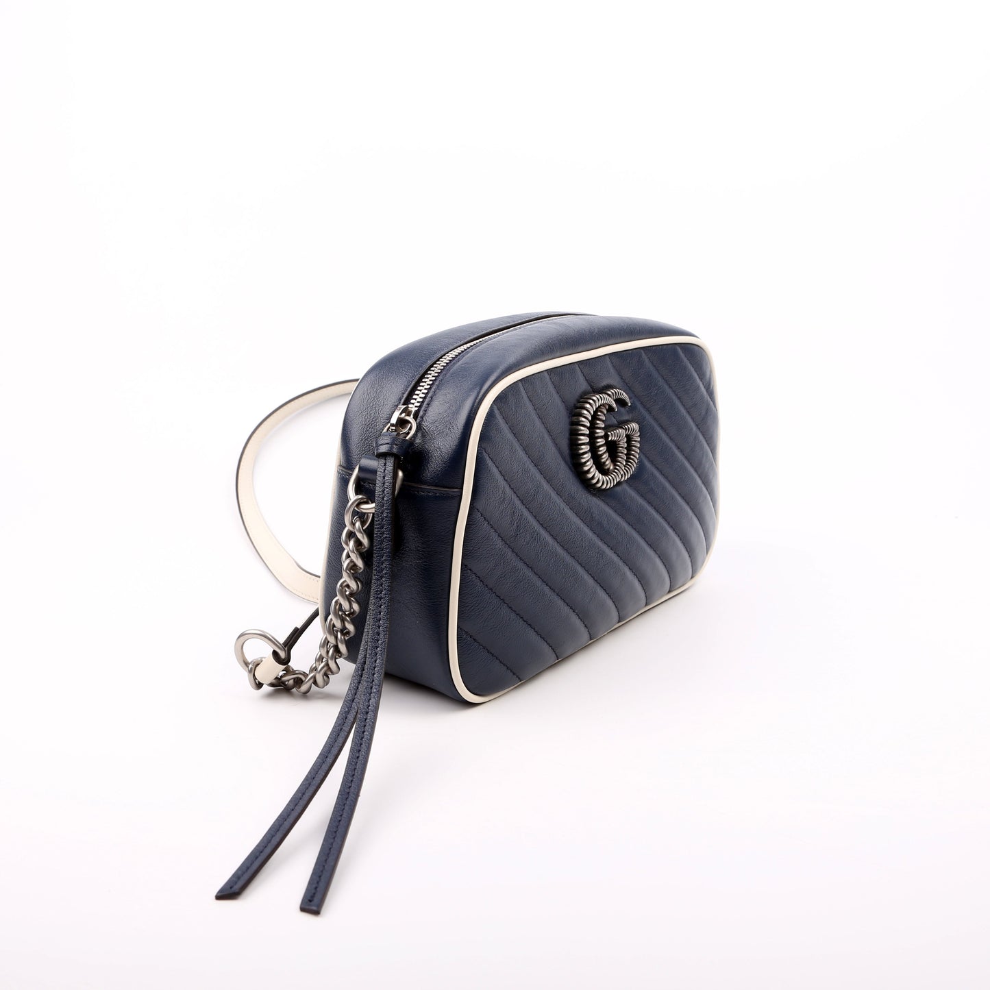 Gucci Marmont Camera Leather White Blue Small Travel Bag